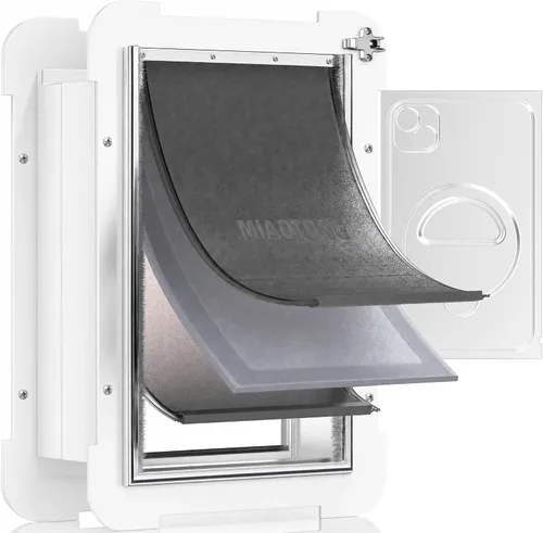 Vista 14 de MIAOTONG - Puerta grande de acero con 3 solapas para puerta con panel de bloqueo deslizante de metal Energy-Efficient Insulated Pet Door, Extreme