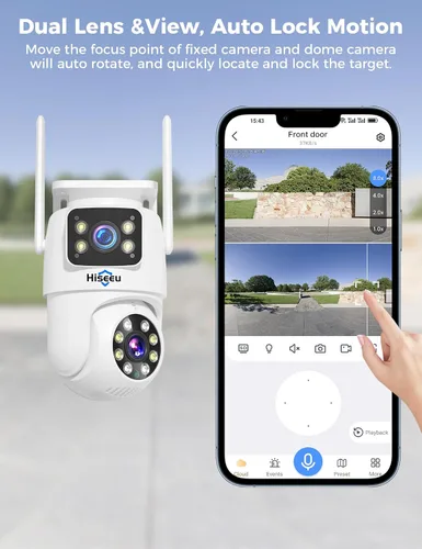Vista 8 de Hiseeu - Cámara de seguridad inalámbrica, WiFi 5G/2.4G, vista de lente dual, control de inclinación, zoom, visión nocturna a todo color, detección