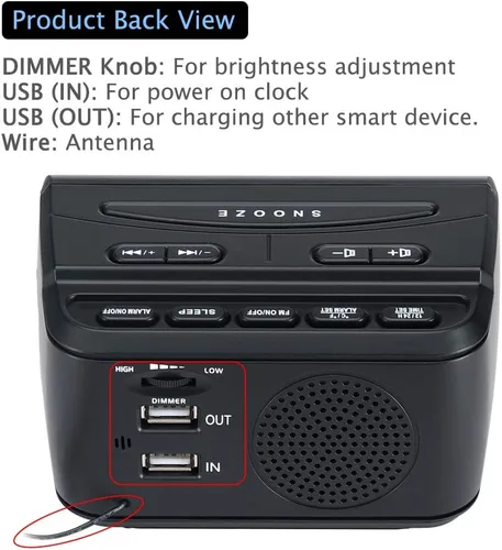 Vista 7 de DreamSky - Relojes despertadores de radio para dormitorios con respaldo de batería, números grandes y brillantes con regulador de intensidad, puerto