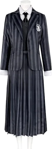 Vista 2 de Masfrida Disfraz de uniforme escolar Never More Academy Jacket Girls Striped Women Halloween Cosplay
