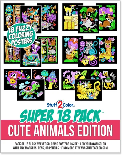 Vista 4 de Paquete de 18 pósteres para colorear difusos (edición de animales lindos), kit de arte y manualidades para niños, niñas y niños, perfecto para niños