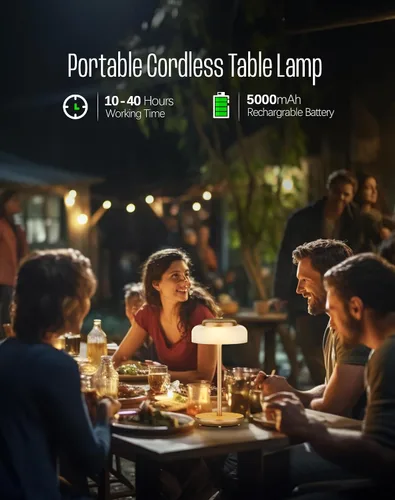 Vista 5 de QiMH Lámpara de mesa LED a pilas, lámpara de escritorio inalámbrica de 5000 mAh con control táctil de brillo de 3 niveles, mini luz nocturna