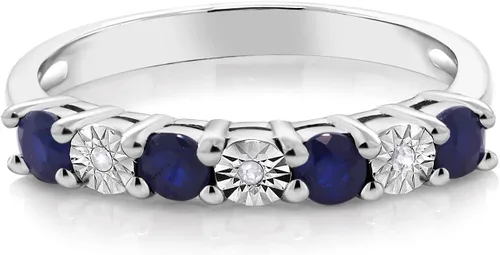 Vista 3 de Gem Stone King Anillo de compromiso de plata de ley 925 con zafiro azul y diamante blanco para mujer Anillo de boda para mujer Disponible