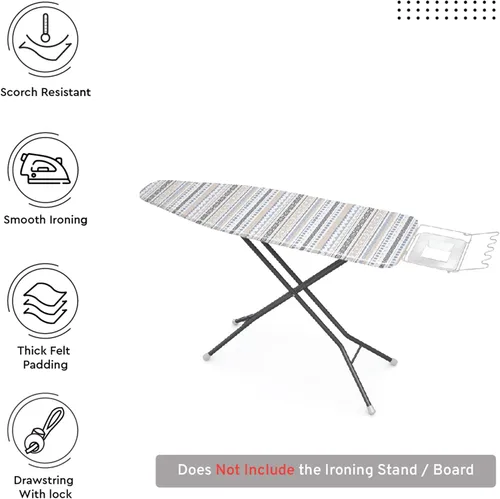 Vista 3 de Encasa XO Funda para tabla de planchar y almohadilla 42"x14" - Acolchado grueso de fieltro de 3mm, ajuste con cordón y bloqueo, fácil de colocar