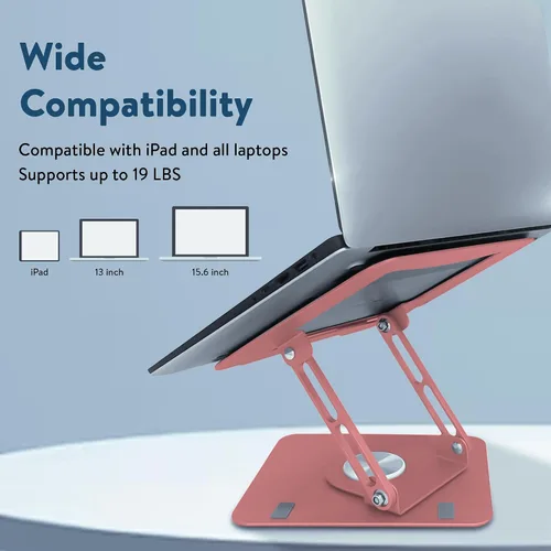 Vista 2 de Soporte giratorio para laptop para escritorio, soporte ajustable para laptop para escritorio con rotación de 360°, elevar, inclinar, rotar, enfriar