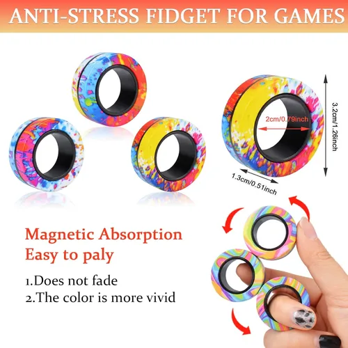 Vista 3 de Juego de 3 piezas de anillos magnéticos fidget, juguetes magnéticos fidget ideales para TDAH y ansiedad para adultos, anillos spinner fidget