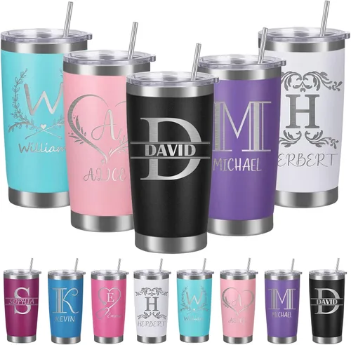 Vista 11 de Vasos personalizados con tapa de nombre y pajita, vaso de café aislado personalizado, regalo de Navidad y cumpleaños para hombres, acero inoxidable
