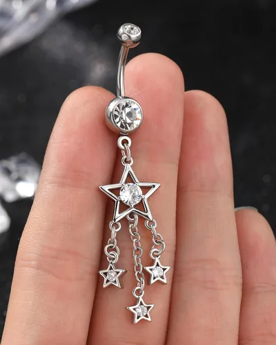 Vista 7 de Agrewd Anillos colgantes para ombligo de 0.49 oz, anillos colgantes de ombligo para mujer, joyería de acero inoxidable colgante de acero inoxidable