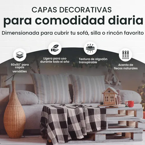 Vista 7 de Gold Case - Manta para sofá, mantas y mantas 100% algodón turco reciclado, mantas suaves Buffalo para sala de estar, manta tejida decorativa Boho