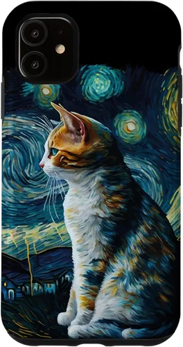 Vista 8 de Lindo Van Gogh Starry Night Cat Calico Cat Lover - Carcasa divertida para iPhone 17