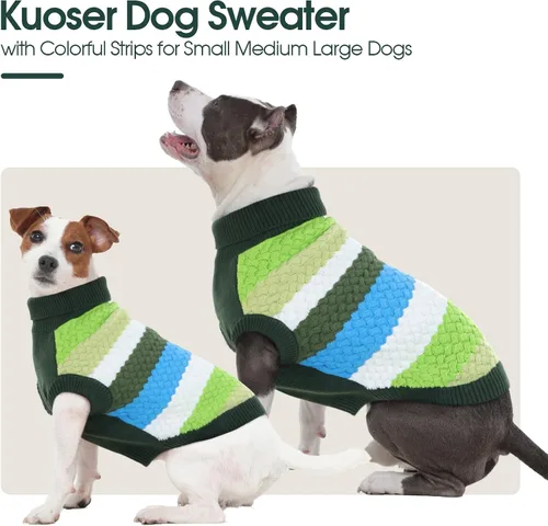 Vista 2 de Kuoser Suéter para perro, suéteres de Navidad para perros extra pequeños, suéter suave y cálido para perros, chaleco de punto trenzado colorido