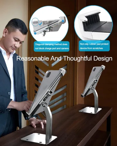 Vista 3 de Soporte antirrobo para tablet de 9 a 14 pulgadas, soporte de piso de escritorio para iPad de seguridad, soporte de pantalla POS resistente