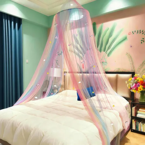 Vista 9 de Dosel de Cama Arcoíris para Niñas Red Mosquitera, Instalación Fácil Dosel de Princesa para Decoración de Dormitorio de Niños