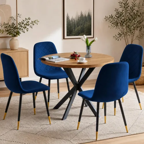 Vista 27 de Juego de 2 sillas de comedor de terciopelo azul marino, sillas tapizadas de cocina y comedor con patas de metal, sillas decorativas modernas