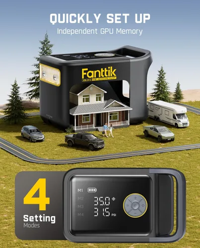 Vista 5 de Fanttik Inflador de neumáticos X9 ultra portátil para camioneta, RV Bomba de aire 3 en 1, estación de energía, linterna Inflador 6 veces más