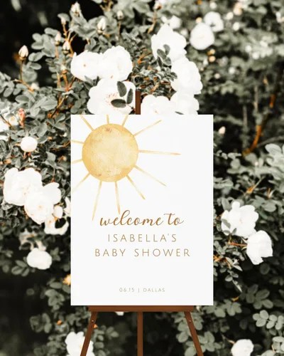 Vista 25 de Letrero de bienvenida para baby shower con texto en inglés "A Little Ray
