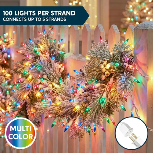 Vista 5 de Joiedomi Guirnalda de luces de Navidad para interiores, 200 (2 x 100) mini luces multicolor con cable blanco de 42.8 pies, decoración de iluminación