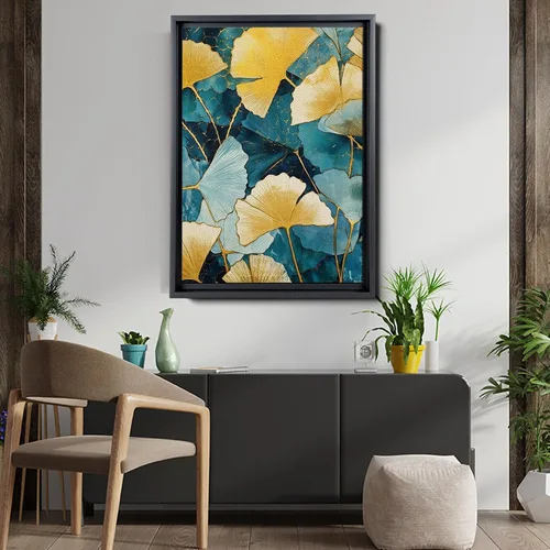 Vista 5 de Gold Turquoise Ginkgo Leaf Print, Captivating Plants Wall Art, Ginkgo Biloba Leaf Print Painting, Embrace the Serenity of Nature