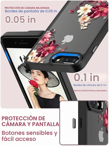 Vista 3 de Dretal Funda para iPhone 8 Plus, iPhone 7 Plus y 6 Plus, grado militar, probada contra caídas, parte trasera dura y borde suave, funda protectora