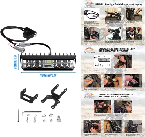 Vista 8 de Kit de faros delanteros, barra de luz Plug N Play para Sur ron Segway con soporte de montaje e interruptor para faros delanteros 6000-6500K
