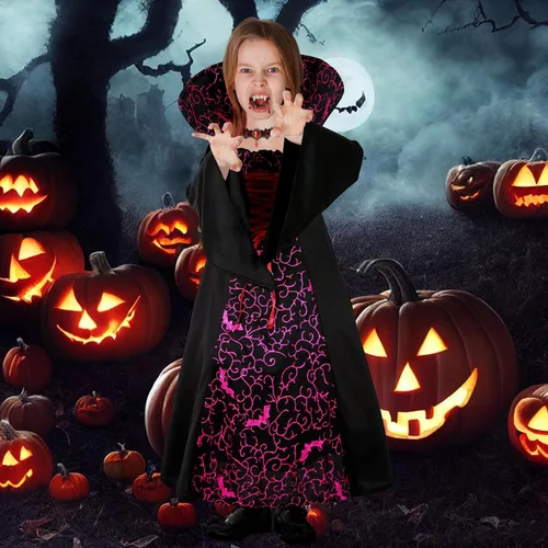 Vista 3 de SOOFILM Vampire Costume for Grils and Women, Gothic Vampires Dress Halloween Adult and Kids Vampire Costumes with Accessories