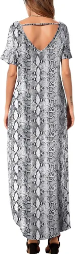 Vista 4 de GRECERELLE - Vestido largo para mujer, estilo holgado con bolsillos, manga corta y abertura lateral
