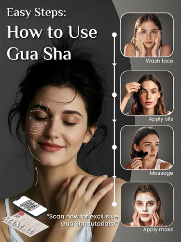 Vista 5 de Rena Chris Herramientas Gua Sha Faciales: Herramienta Guasha Natural de Obsidiana para Terapia de Acupuntura Facial, Masajador Facial para Esculpir