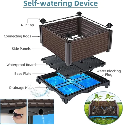 Vista 4 de [Usado] Macetas grandes para plantas al aire libre, maceta de 14 pulgadas de alto, camas elevadas para jardinería, riego automático, maceta elevada