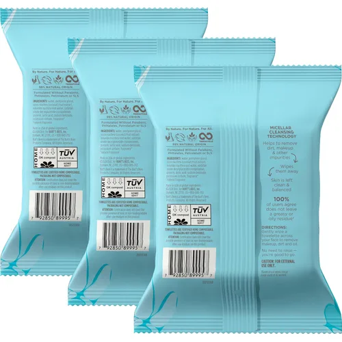 Vista 5 de Toallitas faciales Burt's Bees de limpieza facial, toallitas desmaquillantes, limpiador micelar hidratante 3 en 1 con agua de coco y loto, 90