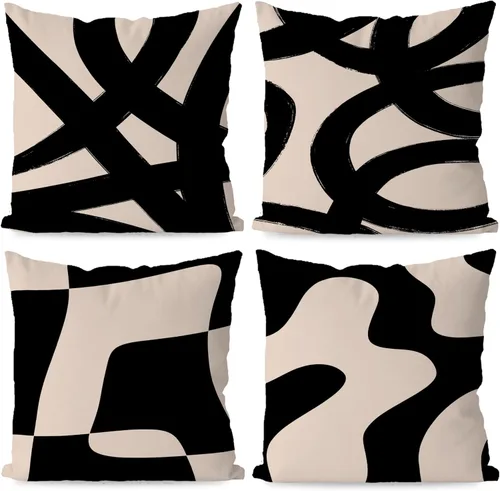 Vista 18 de KEUSPI Fundas de almohada decorativas negras y beige, juego de 4 fundas de almohada negras para sofá, decoración del hogar, estilo boho moderno