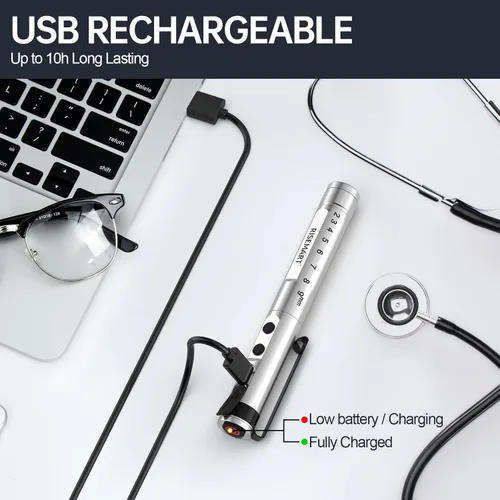 Vista 2 de RISEMART Luz de bolígrafo para enfermera, luz LED médica recargable, blanco cálido/frío y atenuación continua, luz médica portátil para enfermera