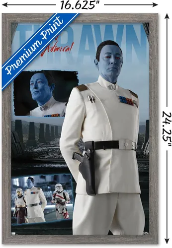 Vista 3 de Trends International Star Wars: Ahsoka - Póster de pared de gran almirante Thrawn, 22.4 pulgadas de largo x 14.7 W, versión enmarcada en madera