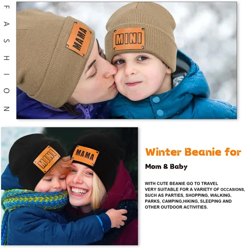 Vista 22 de Gorro para padres e hijos,Madre y bebé hija/hijo gorro de punto cálido de invierno,Gorro suave para niños