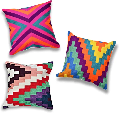Vista 2 de AeraVida Juego de 3 fundas de almohada modernas y brillantes con bordado geométrico