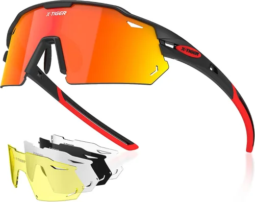 Vista 10 de X-TIGER Gafas de ciclismo polarizadas con 5 lentes intercambiables, MTB para ciclismo, béisbol, carrera, lentes deportivos para hombres y mujeres