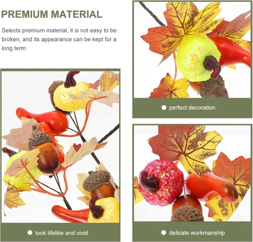 Vista 2 de Abaodam 10 piezas de ramas artificiales de hoja de arce, púas de otoño de imitación con calabazas, conos de pino para granja, otoño, Acción