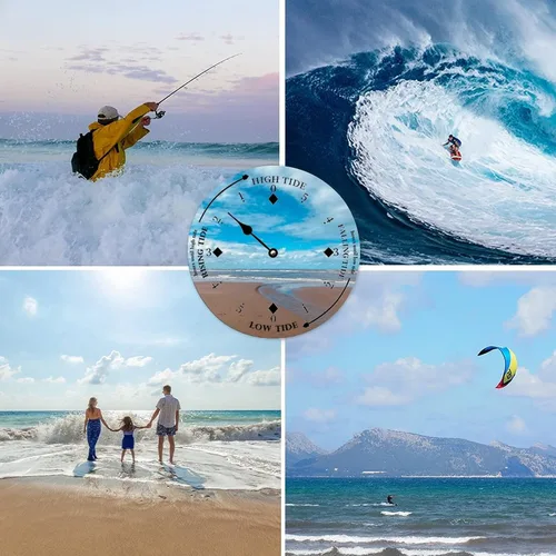 Vista 7 de Reloj de marea de madera, arena y nube, costa este, océano, reloj de marea de madera, marea alta y baja, para colgar en la pared, reloj