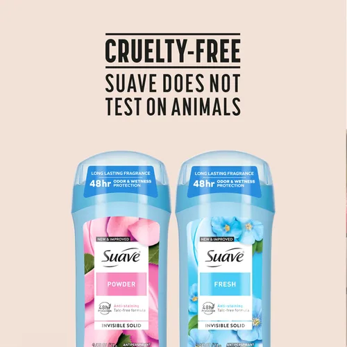 Vista 8 de Suave Desodorante antitranspirante para mujer, variedad fresca y en polvo, paquete de 2 unidades, barras sólidas invisibles antimanchas, sin talco