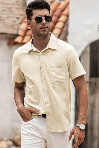 Vista 158 de JMIERR Camisas de vestir a rayas con botones y manga corta para hombre