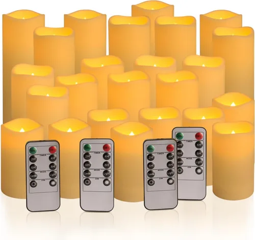 Vista 18 de fclayvts Paquete de 12 Velas de Pilar LED Sin Llama de Halloween - Funcionan con Baterías con Control Remoto y Temporizador, Luz Cálida Parpadeante
