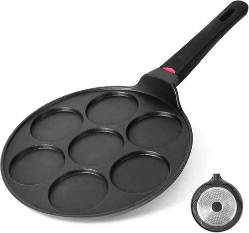 Vista 8 de Sartén para Panqueques Antiadherente - Adecuada para Todas las Estufas y Cocinas de Inducción, Plancha Mini Silver Dollar de 10.5 Pulgadas