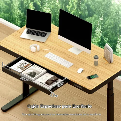 Vista 8 de FLEXISPOT Q8 - Escritorio de pie de bambú de 55" con motor dual, estación de trabajo de computadora eléctrica de altura ajustable en 3 etapas