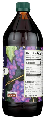 Vista 2 de Eden Vinagre de vino tinto orgánico, 32 fl oz, crudo, vidrio ámbar