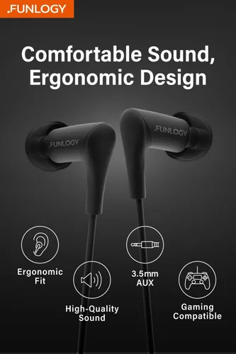 Vista 2 de FUNLOGY Auriculares con cable (0.138 in, negro)