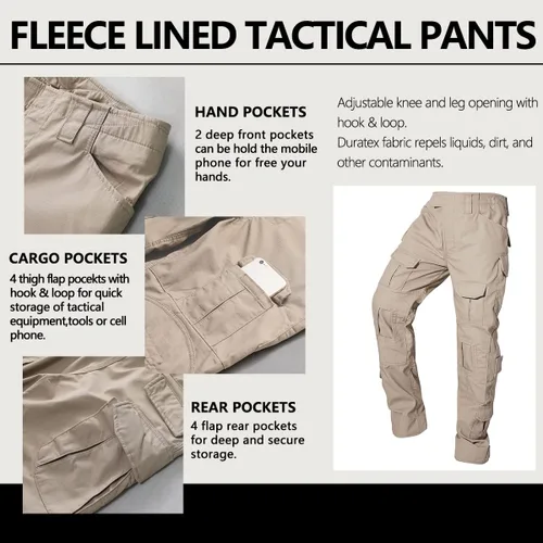 Vista 5 de AKARMY Pantalones de senderismo con forro polar para hombre pantalones tácticos tipo cargo pantalones de esquí de nieve pantalones gruesos