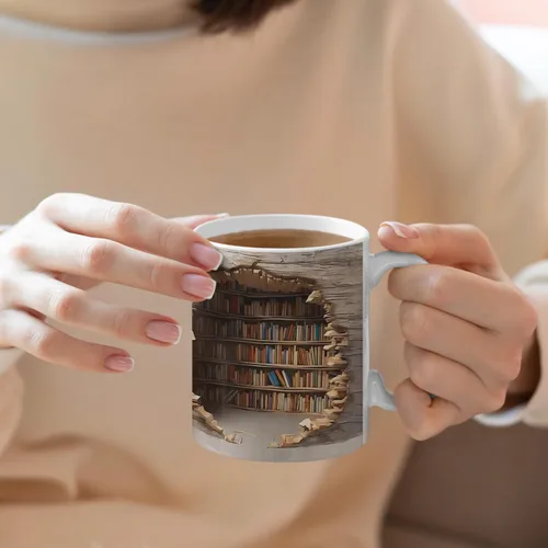 Vista 3 de Taza de café con diseño de biblioteca para amantes de los libros, regalos geniales para lectores, taza de cerámica única, apta para lavavajillas