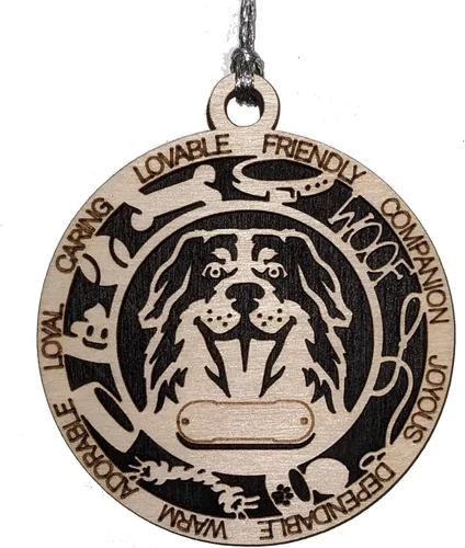 Vista 36 de Adorno de Navidad personalizado para perro Cavalier King Charles Spaniel, redondo de 3 pulgadas, madera cortada con láser de 2 capas, nombre y texto
