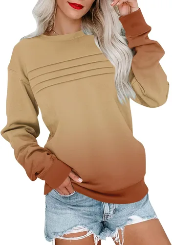 Vista 21 de Sudaderas para mujer, cuello redondo, manga larga, suave, ajuste holgado, ropa de primavera y otoño 2026, S-2XL