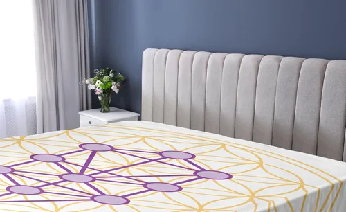 Vista 2 de Lunarable Sábana bajera geométrica, composición geométrica con estampado temático de cosmos de flor de la vida, ropa de cama de tela decorativa