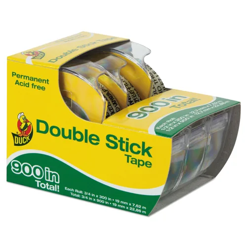 Vista 3 de Duck Brand Cinta adhesiva permanente de doble adherencia con dispensador, 1/2 pulgada x 300 pulgadas, transparente, paquete de 3 (908397)